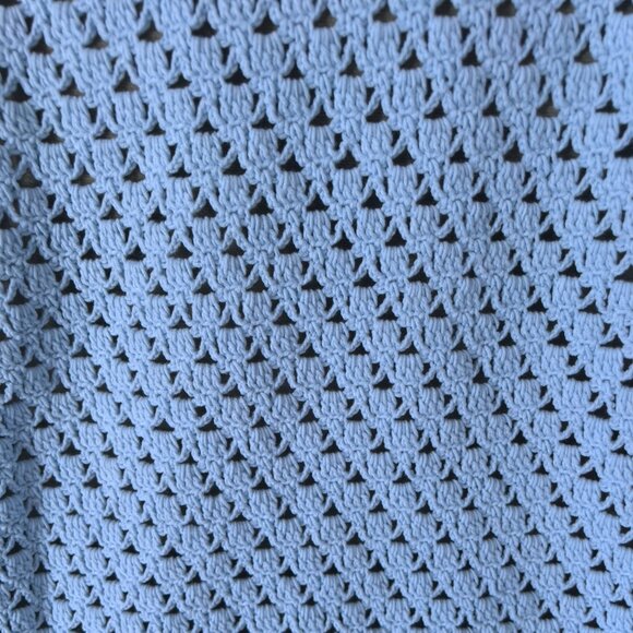 Handmade Crochet Blue Cotton Baby Blanket.